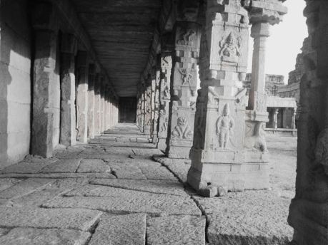 Pillars at a temple at Hampi